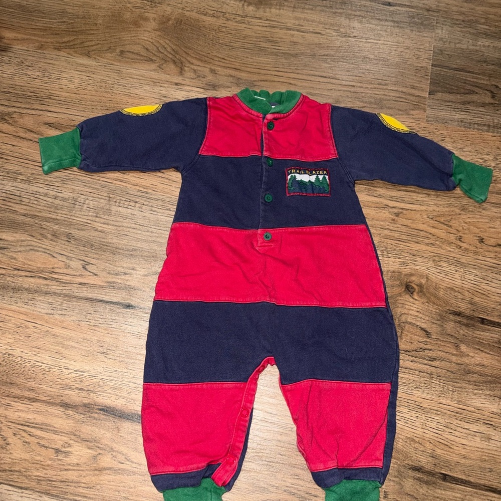 McKids Vintage Colorblock Kids Footie One-Piece - Red, Navy & Green